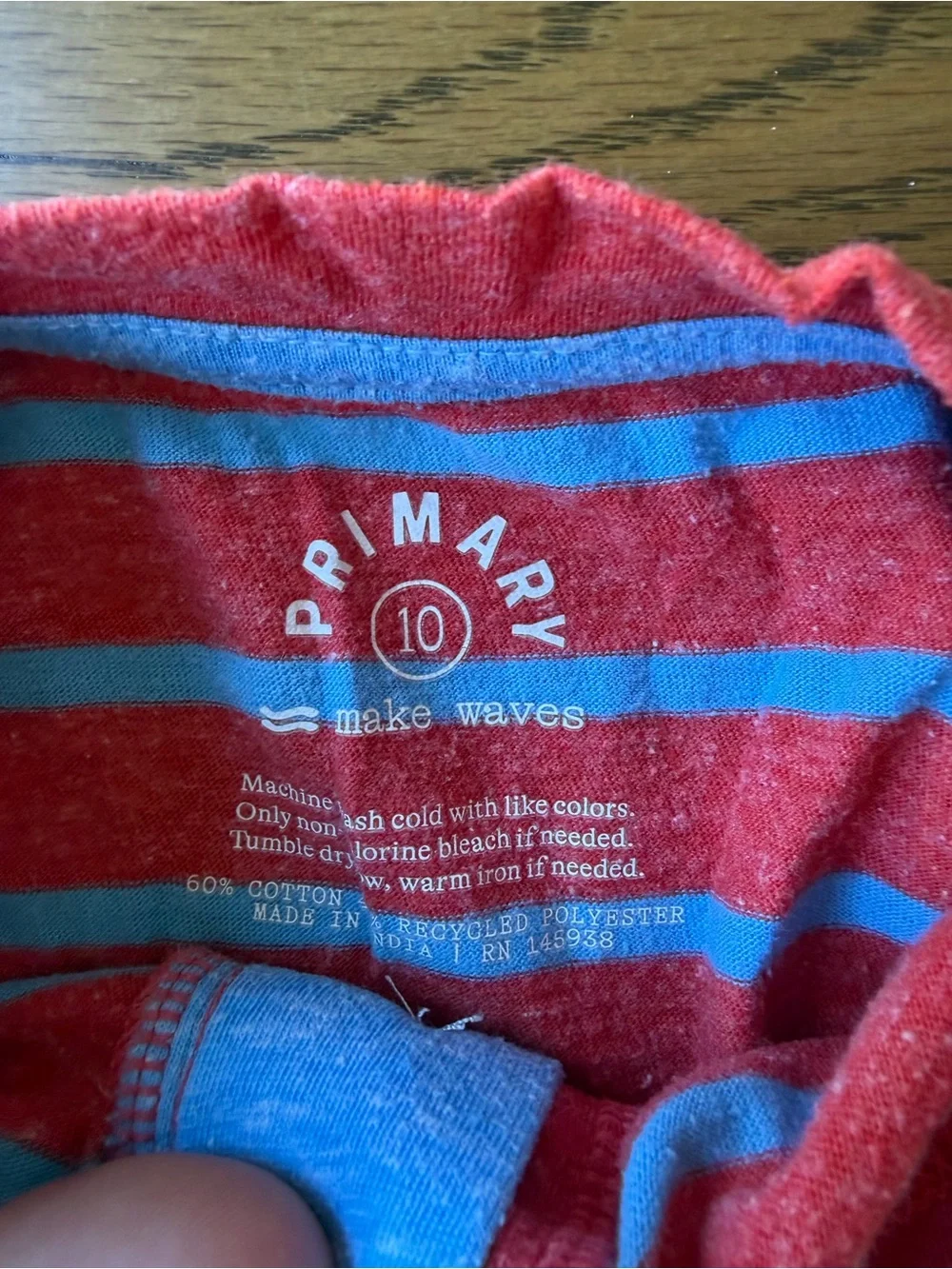 Primary Red and Light Blue Striped Short Sleeve Henley Tee